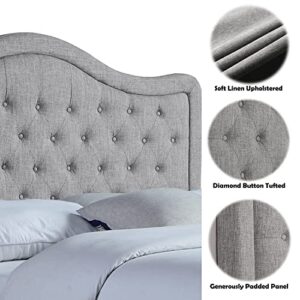 Rosevera Grayson Adjustable Headboard Bed with Fine Polyester and Button Tufting for Bedroom, Full, Ash