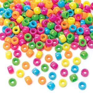 baker ross fe489 bright colour craft beads - pack of 600, multi coloured pony bead embellishments for children's jewellery making, arts crafts and crafting activities