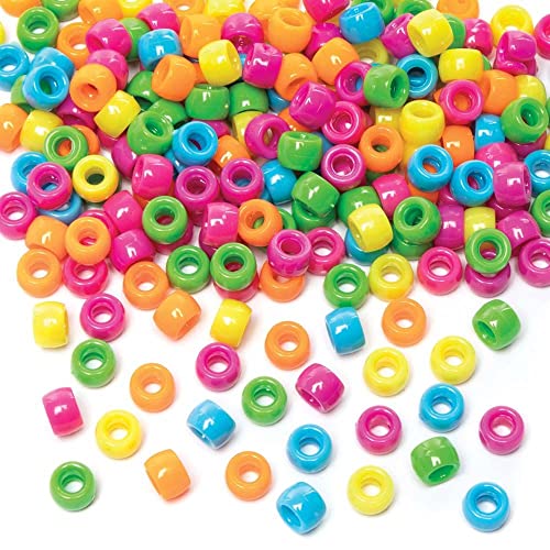 Baker Ross FE489 Bright Colour Craft Beads - Pack of 600, Multi Coloured Pony Bead Embellishments for Children's Jewellery Making, Arts Crafts and Crafting Activities