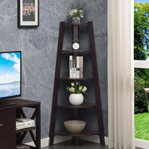 Convenience Concepts Newport 5 Tier Wide Corner Bookcase, Espresso