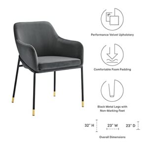 Modway Jovi Performance Velvet Dining Armchair in Black Charcoal