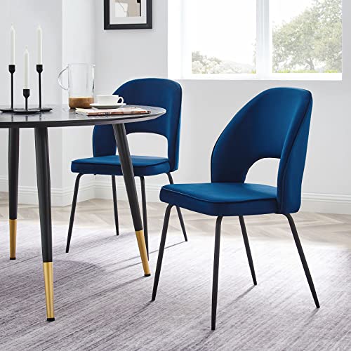 Modway Nico Performance Velvet Dining Chairs in Black Navy-Set of 2