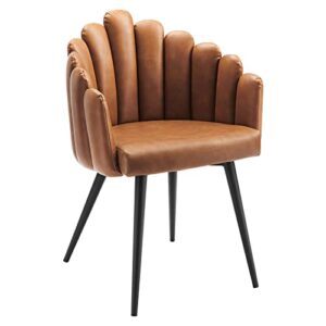 modway vanguard vegan leather channel tufted dining chair in black tan