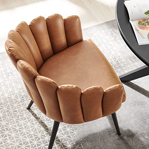 Modway Vanguard Vegan Leather Channel Tufted Dining Chair in Black Tan