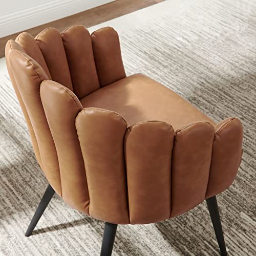 Modway Vanguard Vegan Leather Channel Tufted Dining Chair in Black Tan