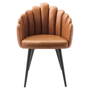 Modway Vanguard Vegan Leather Channel Tufted Dining Chair in Black Tan