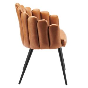 Modway Vanguard Vegan Leather Channel Tufted Dining Chair in Black Tan