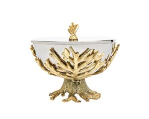 godinger decorative serving bowl centerpiece serveware golden branch metal with lid - 6.5 inches