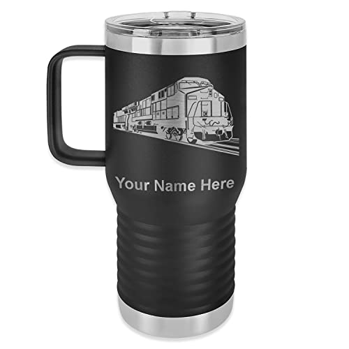 LaserGram 20oz Vacuum Insulated Travel Mug with Handle, Freight Train, Personalized Engraving Included (Black)