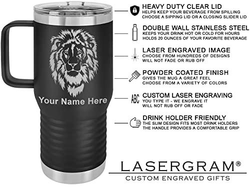 LaserGram 20oz Vacuum Insulated Travel Mug with Handle, Drum Set, Personalized Engraving Included (Black)