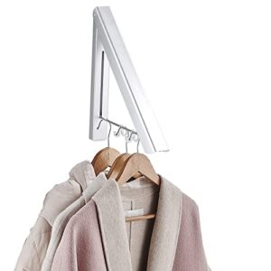 Dr.DJ Retractable Clothes Rack Wall Mounted Clothes Hanger - Foldable Clothes Drying Rack Wall Mount Coat Hangers for Laundry Indoor, Aluminium (1 Rack, Silver)