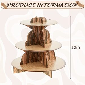 3 Tier Woodland Cardboard Cupcake Stand Wild Round Cupcake Tower Display Wood Grain Cupcake Holder Birthday Party Dessert Tower Decor Supplies