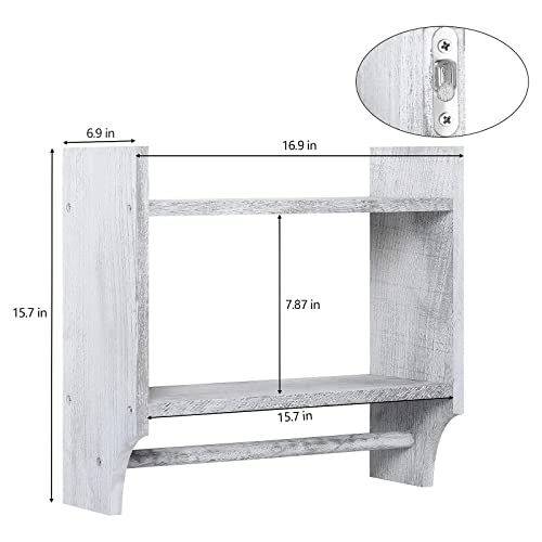 OYEAL Farmhouse Towel Rack Wall Mounted Bathroom Shelves Over Toilet Wood Wall Shelf with Towel Bar for Bathroom Kitchen Living Room, Rustic White