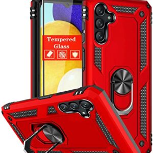 SunRemex Samsung Galaxy A13 5G Case with Tempered Glass Screen Protector，Galaxy A13 5G Case Kickstand [Military Grade] 16ft.Drop Tested Protective Cover for Samsung Galaxy A13 5G. (A13, Red)