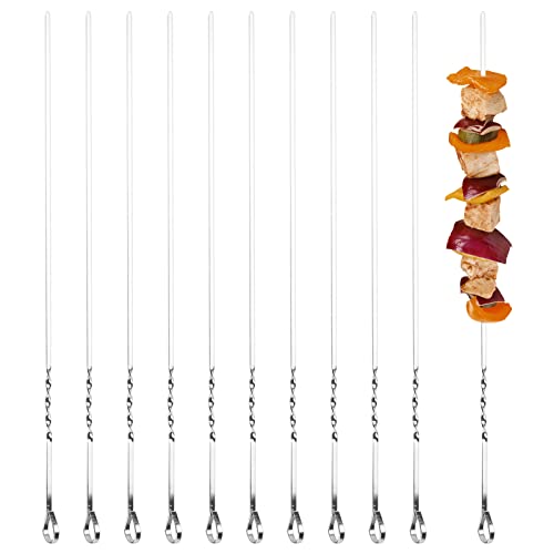 DEFUTAY 10 PCS Kebab Barbecue Skewers, Flat Metal BBQ Skewer,Reusable Grilling Skewers Set for Meat, Shrimp, Chicken, Vegetable