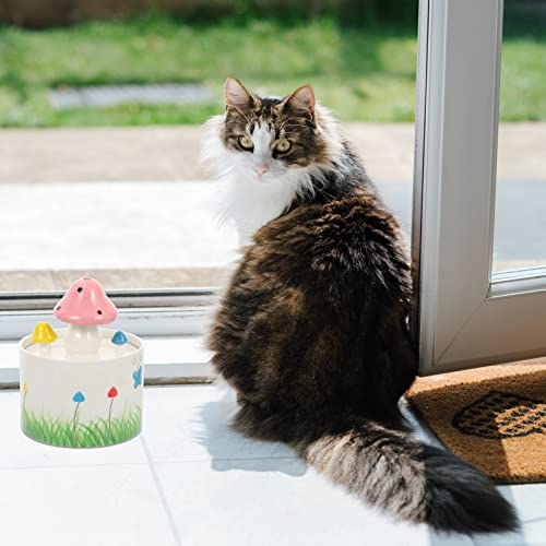 NUOBESTY Automatic Pet Waterer Ceramic Mushroom Shaped Cat Watering Fountain Small Animal Drinking Dishes Dog Food Bowl Hamster Feeding Dispenser Pet Accessories