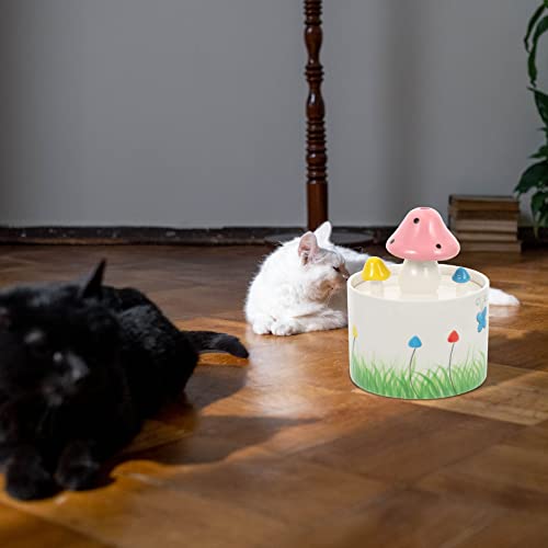 NUOBESTY Automatic Pet Waterer Ceramic Mushroom Shaped Cat Watering Fountain Small Animal Drinking Dishes Dog Food Bowl Hamster Feeding Dispenser Pet Accessories