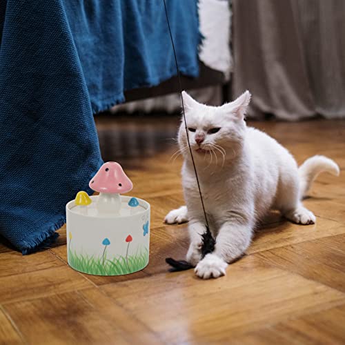 NUOBESTY Automatic Pet Waterer Ceramic Mushroom Shaped Cat Watering Fountain Small Animal Drinking Dishes Dog Food Bowl Hamster Feeding Dispenser Pet Accessories