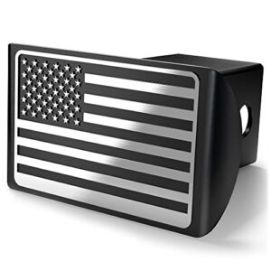 u.s. american flag black & chrome metal trailer hitch cover