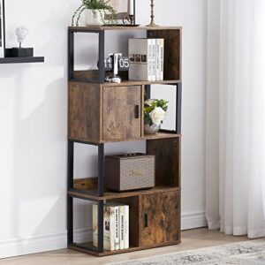 unafurni bookshelf, 5 tier narrow bookshelf with storage cabinet, rustic wood bookcases and book shelves 5 shelf for living room/home office, rustic brown