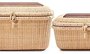 Teng Tian Nantucket baskets Rectangular Handwoven rattan Storage Basket Set with Lid for Shelves and Home Organizer Bins (2-Size Kit)