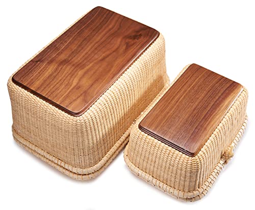 Teng Tian Nantucket baskets Rectangular Handwoven rattan Storage Basket Set with Lid for Shelves and Home Organizer Bins (2-Size Kit)