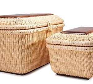 Teng Tian Nantucket baskets Rectangular Handwoven rattan Storage Basket Set with Lid for Shelves and Home Organizer Bins (2-Size Kit)