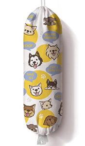 cute dog plastic bag holder and dispenser, grocery shopping bags organizer,grocery garbage trash bag storage carrier for kitchen,dog décor,birthday gifts for women friends yellow large23"x9"