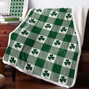 sherpa throw blanket st. patrick's day irish green shamrock clover super soft cozy warm luxury microfiber blankets flannel fleece plush quilt bedspread for bed couch sofa buffalo lattice