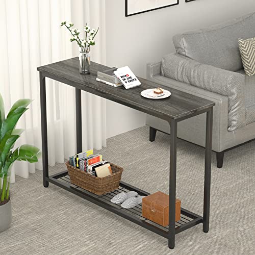 Ecoprsio 48 Inch Console Table, Long Sofa Table with Mesh Shelves, 2 Tier Entryway Table Foyer Table for Entryway, Front Hall, Hallway, Sofa, Couch, Living Room, Coffee Bar, Kitchen, Grey