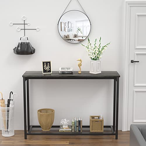 Ecoprsio 48 Inch Console Table, Long Sofa Table with Mesh Shelves, 2 Tier Entryway Table Foyer Table for Entryway, Front Hall, Hallway, Sofa, Couch, Living Room, Coffee Bar, Kitchen, Grey