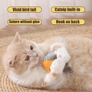 Cat Toys 2 PCS Interactive for Indoor Cats Automatic Squeaking Mouse and Feather Bird Melody Sound Chaser Set Lifelike Plush Electronic Kitty Toy (Grey)