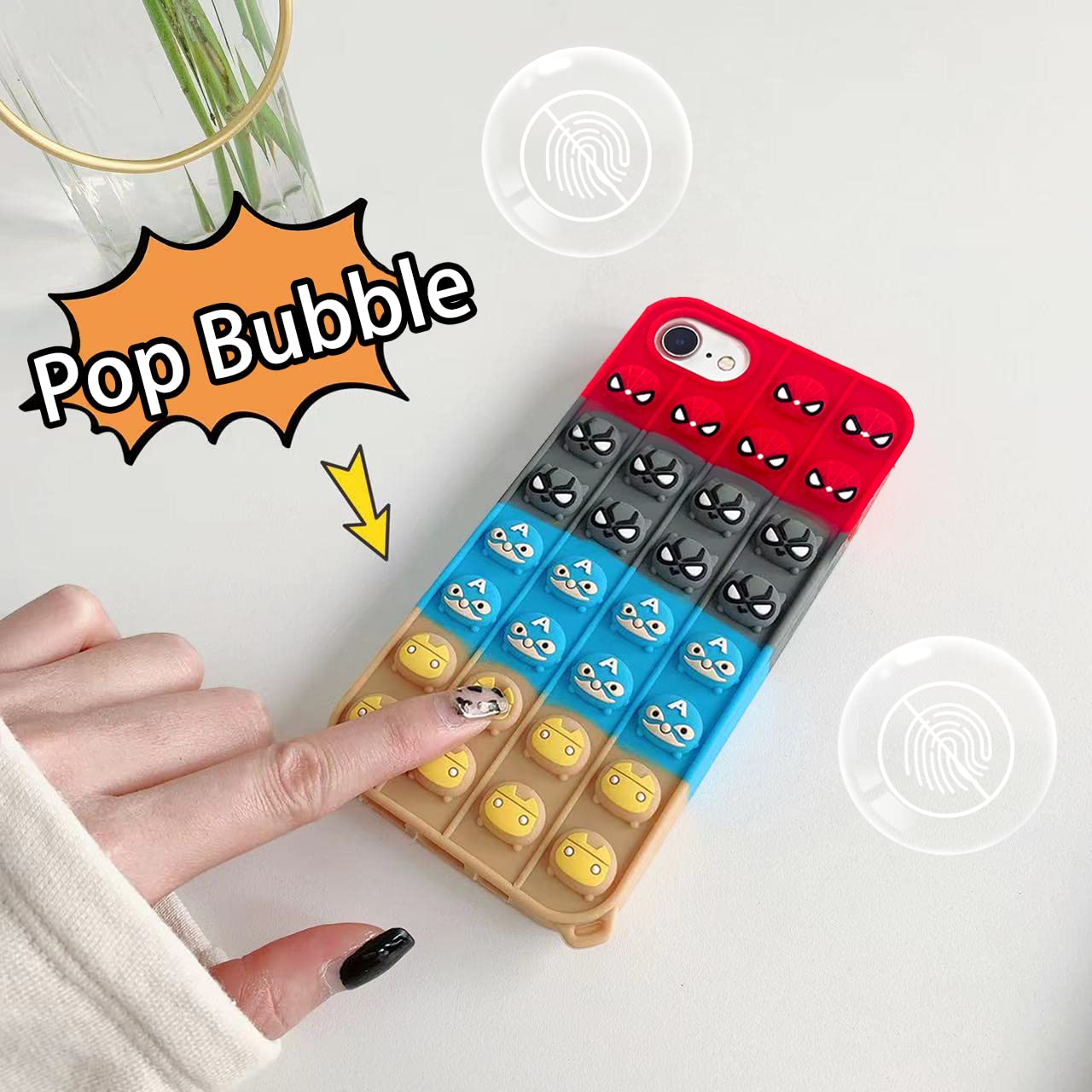 SKYINDAY Pop Bubble Wrap for iPhone 6/6S/7/8/SE 2020 4.7" Case for Girls Boys Kids Teens, Unique Fashion Fidget Cool Funny Kawaii Cute Color Bubble Phone Soft Silicone Case