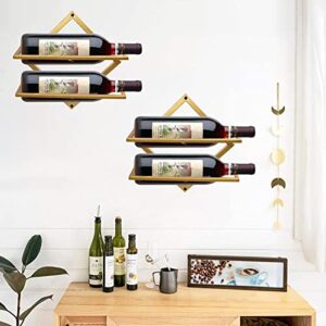 AUHOKY Metal Wall Mounted Wine Holder, Upgrade Foldable Hanging Wall Wine Rack Organizer for 2 Liquor Bottles, Red Wine Bottle Display Hanger with Screws for Home Kitchen Bar Wall Décor