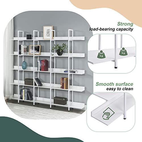 5-Tier Bookcase, Tall Freestanding Wooden Bookshelf Industrial Style for Home Office, Storage Organizer with Metal Frame, White