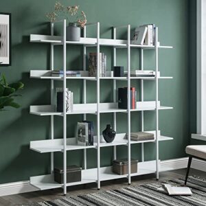 5-tier bookcase, tall freestanding wooden bookshelf industrial style for home office, storage organizer with metal frame, white