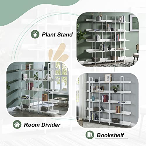 5-Tier Bookcase, Tall Freestanding Wooden Bookshelf Industrial Style for Home Office, Storage Organizer with Metal Frame, White