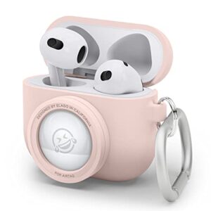 elago snapshot compatible with airpod case with airtag holder (airpods 3) - cute camera design with keychain, durable silicone, supports wireless charging - tracking device not included