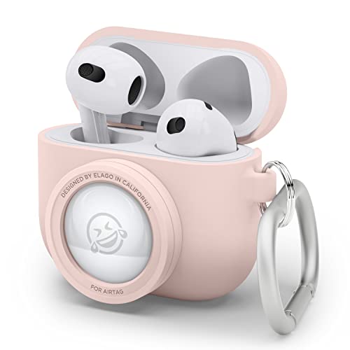 elago Snapshot Compatible with AirPod Case with AirTag Holder (AirPods 3) - Cute Camera Design with Keychain, Durable Silicone, Supports Wireless Charging - Tracking Device Not Included