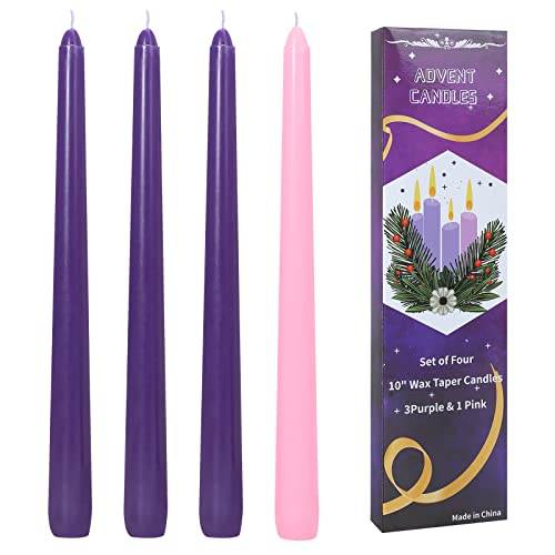 CLCYICEN 4 Pack Christmas 10in Unscented Advent Candles for Seasonal Celebrations, Holidays, Church, Celebration, Party