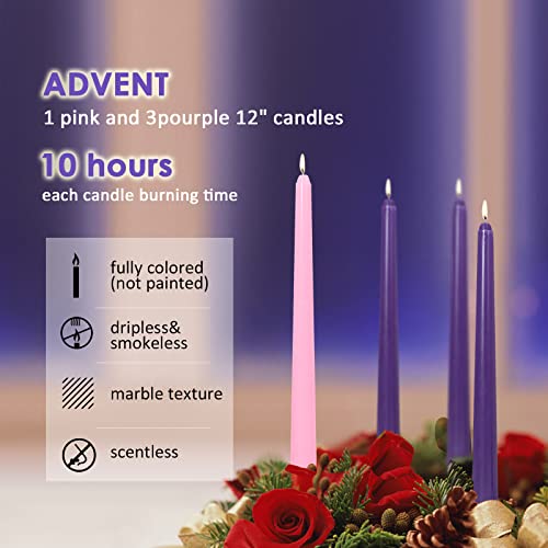 CLCYICEN 4 Pack Christmas 10in Unscented Advent Candles for Seasonal Celebrations, Holidays, Church, Celebration, Party