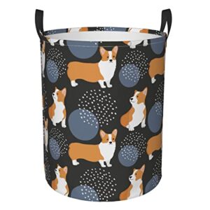 fehuew corgi pattern cartoon puppy dot collapsible laundry basket with handle waterproof fabric hamper laundry storage baskets organizer large bins for dirty clothes,toys,bathroom