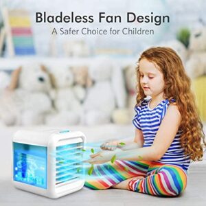 Portable Air Conditioner Fan, Personal Air Cooler with Icebox, USB Desk Fan with 3 Speeds, Evaporative Air Cooler for Home, Office & Outdoor Use, Mini Air Cooler, USB Charging, 7 Light Colors, Quiet