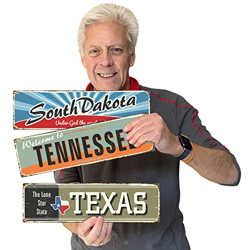 SmartSign 4 x 14 inch Texas State Vintage Metal Sign “The Lone Star State”, 40 mil Rustproof Aluminum with Clear Overcoat, Retro Wall Décor, Multicolor