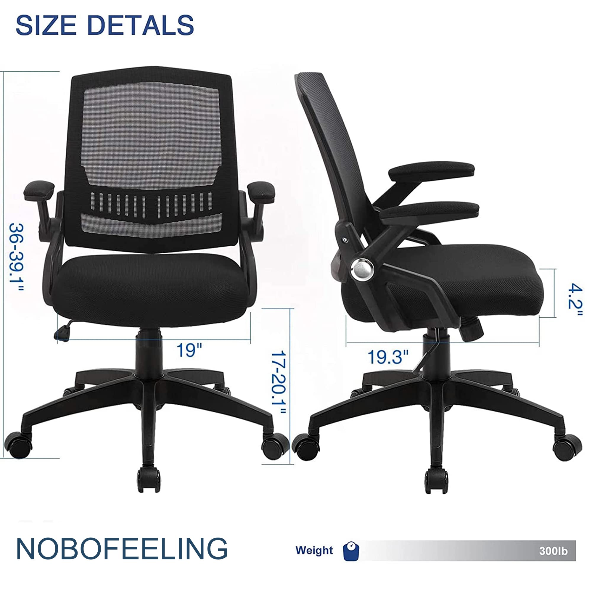 Office Chair, Ergonomic Office Desk Chair, Mesh Task Computer Chair with 90° Flip-up Arms, Lumbar Support and Height Adjustable & Thick Cushion, Black