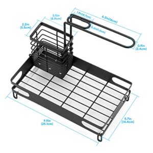 Newruiheng Kitchen Sink Organizer Caddy, Sponge Holder for Kitchen Sink with Drain Pan Tray, Stainless Steel Rust-Proof Brush Basket Shelf Kitchen Organization Rack for Soap, Brush, Dishcloth (Black)