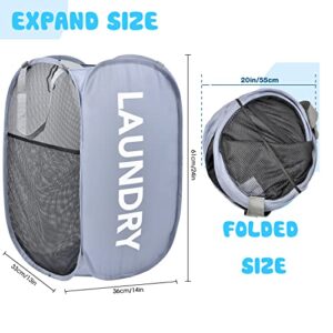 Pop-up Laundry Hamper, Foldable Pop-up Mesh Hamper Dirty Clothes Laundry Basket Collapsible for Storage and Easy to Open With Durable Handles (2, Black+Grey)