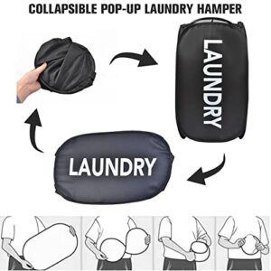 Pop-up Laundry Hamper, Foldable Pop-up Mesh Hamper Dirty Clothes Laundry Basket Collapsible for Storage and Easy to Open With Durable Handles (2, Black+Grey)