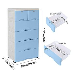 6 Drawers Plastic Storage Tower, 40 x 19.7 Inch Plastic Dresser Storage Tower Closet Organizer Storage Tower with Drawer Multi-layer Closet Organizer for Home, Office, Bedroom (Blue)