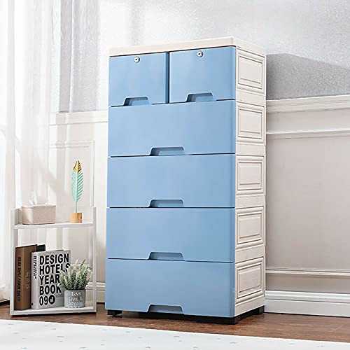 6 Drawers Plastic Storage Tower, 40 x 19.7 Inch Plastic Dresser Storage Tower Closet Organizer Storage Tower with Drawer Multi-layer Closet Organizer for Home, Office, Bedroom (Blue)